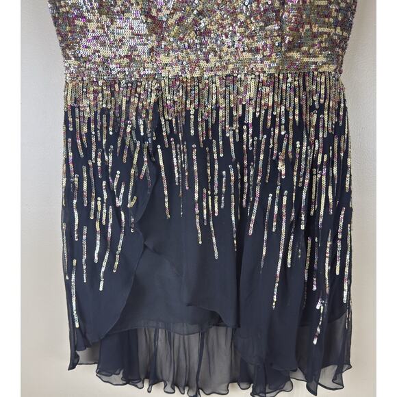 Sherri Hill Women’s Mini Dress Size 14 Strapless Sweetheart Tornasol Sequins - Picture 3 of 16